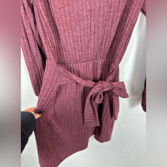 Fraiche By J Tie Front Long Sleeve Mini Sweater Dress In H.burgundy Size Large - Picture 7 of 11